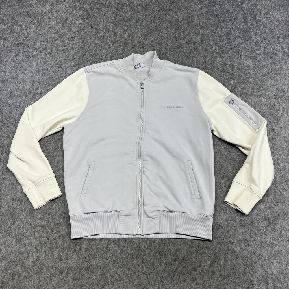 Outdoor Voices‎ Varsity Jacket Womens M Gray Colorblock Full Zip Pickup Bomber